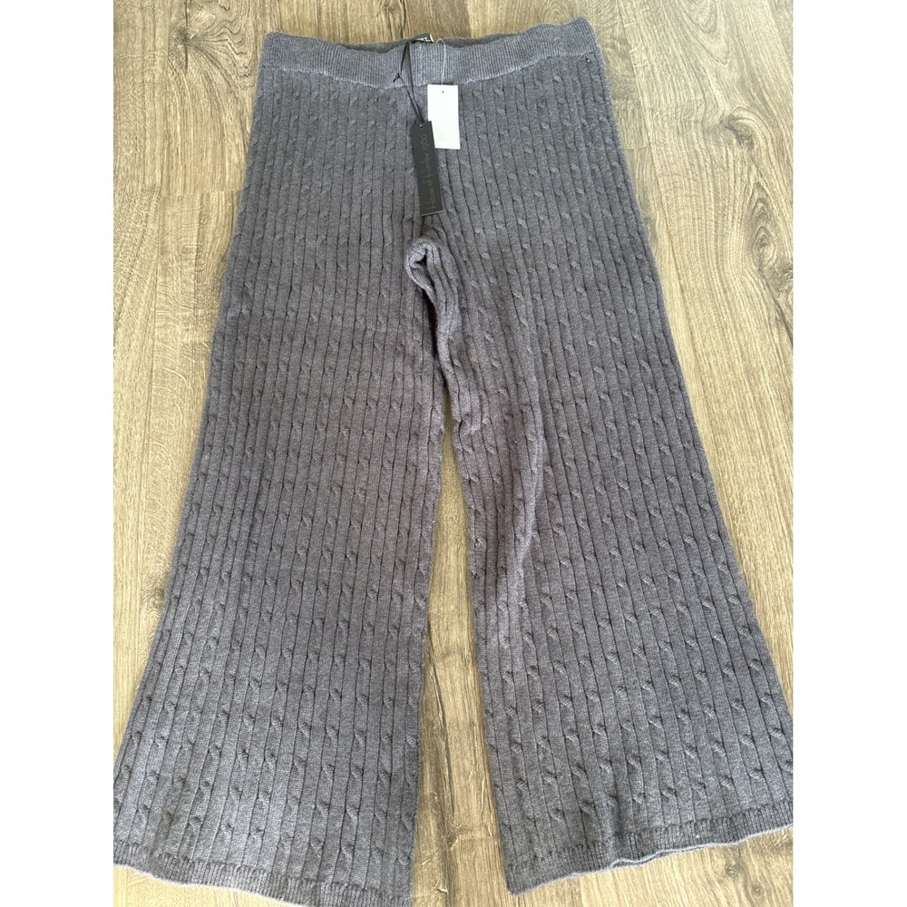 House of Harlow 1960 Charcoal Heather Cable Knit Wide Leg Pants HH10238 Large